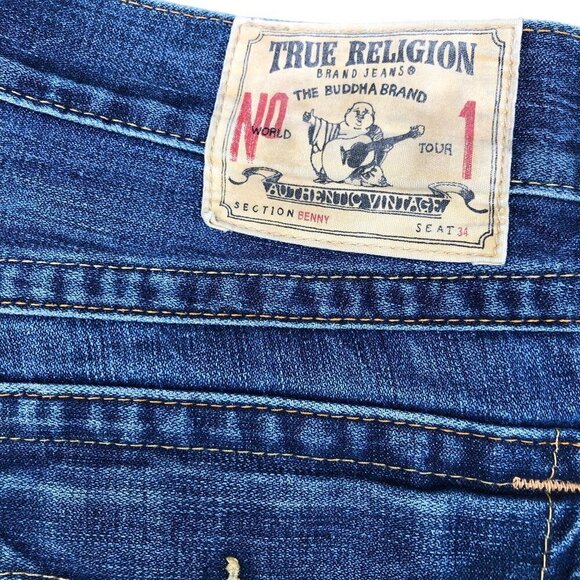 VINTAGE True Religion Jeans Size 34 BENNY Blue - Picture 4 of 8